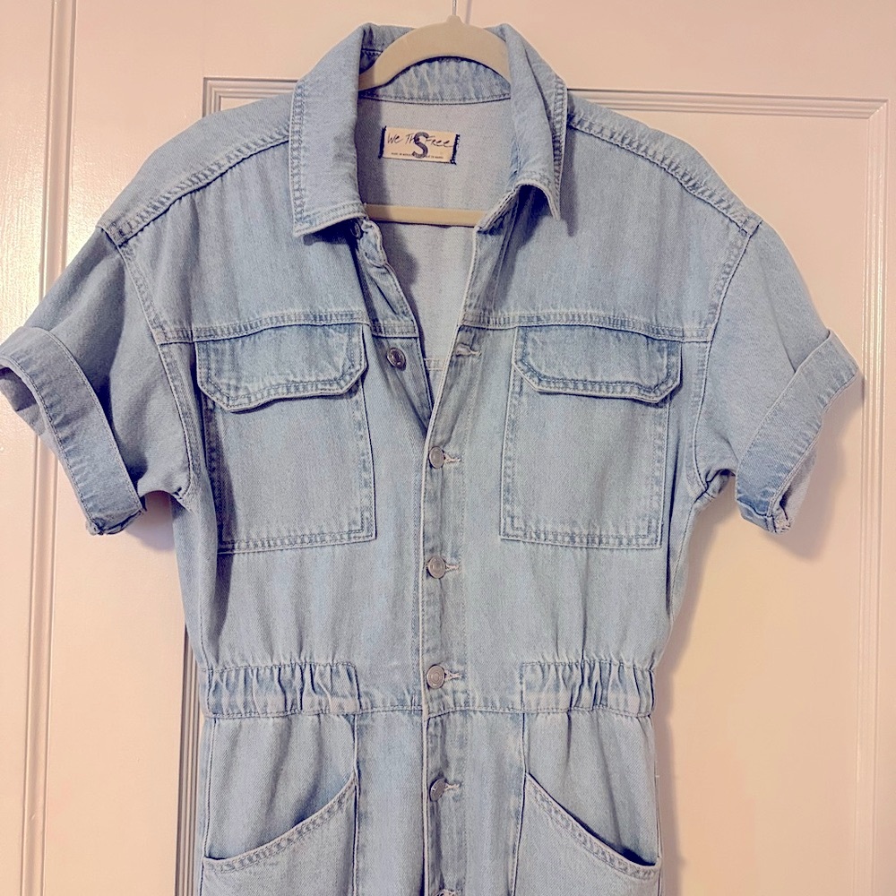 Short Sleeve Denim Jumpsuit